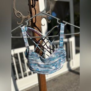 Lululemon Blue Striped Free To Be Wild Sports Bra